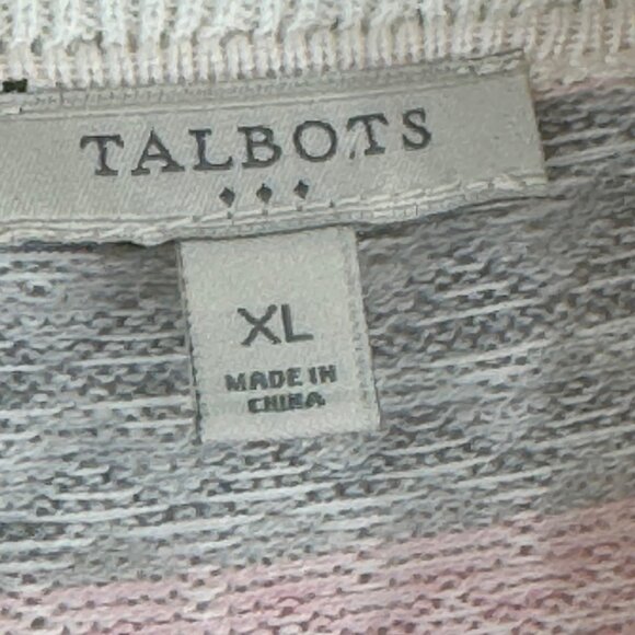 Talbots size XL Striped Knit cowl neck Sweater Pink Gray Women's cotton blend - Picture 2 of 9